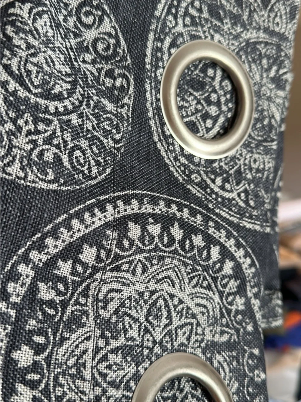 Blue and White Circular Pattern lined, blackout curtains